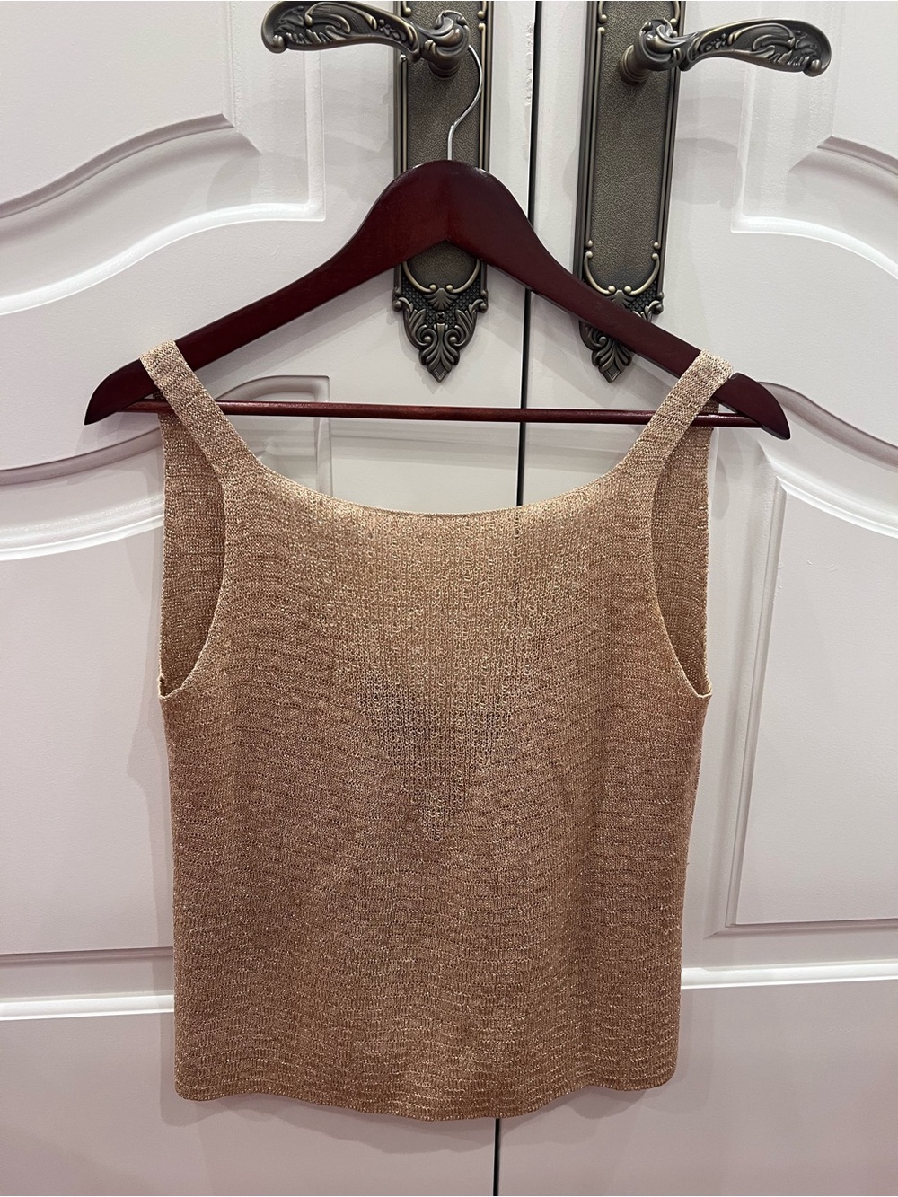 Dana Buchman Vintage Gold Metallic Knit Low Back Beaded Tank Top Petite S